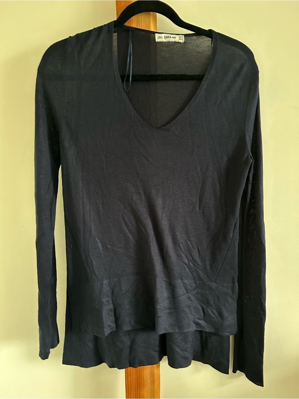 Zara Navy V-Neck Long Sleeve Top
